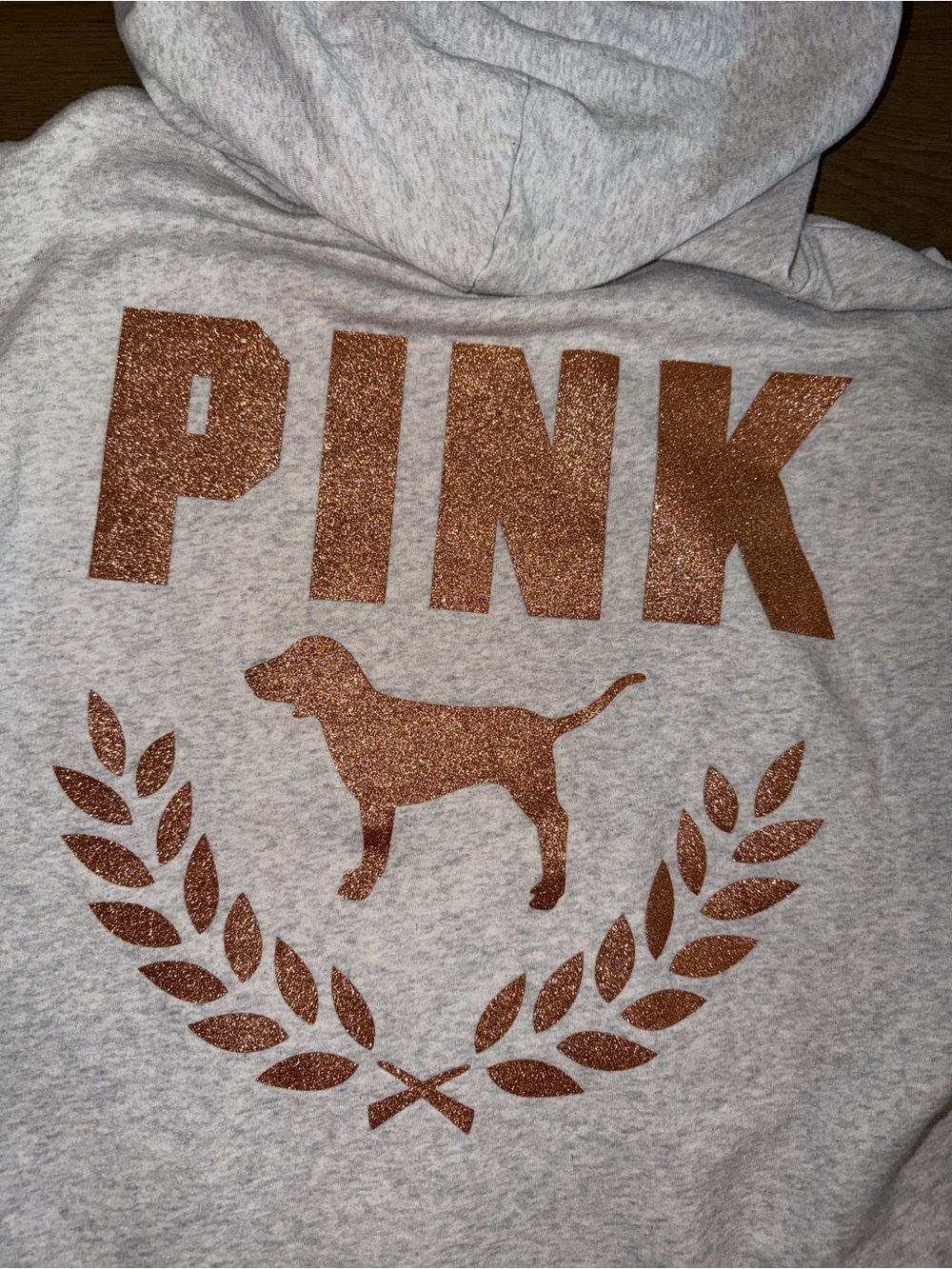 Victoria's Secret Pink BLING Campus Hoodie + Sweatpants Set ROSE GOLD - Picture 9 of 13